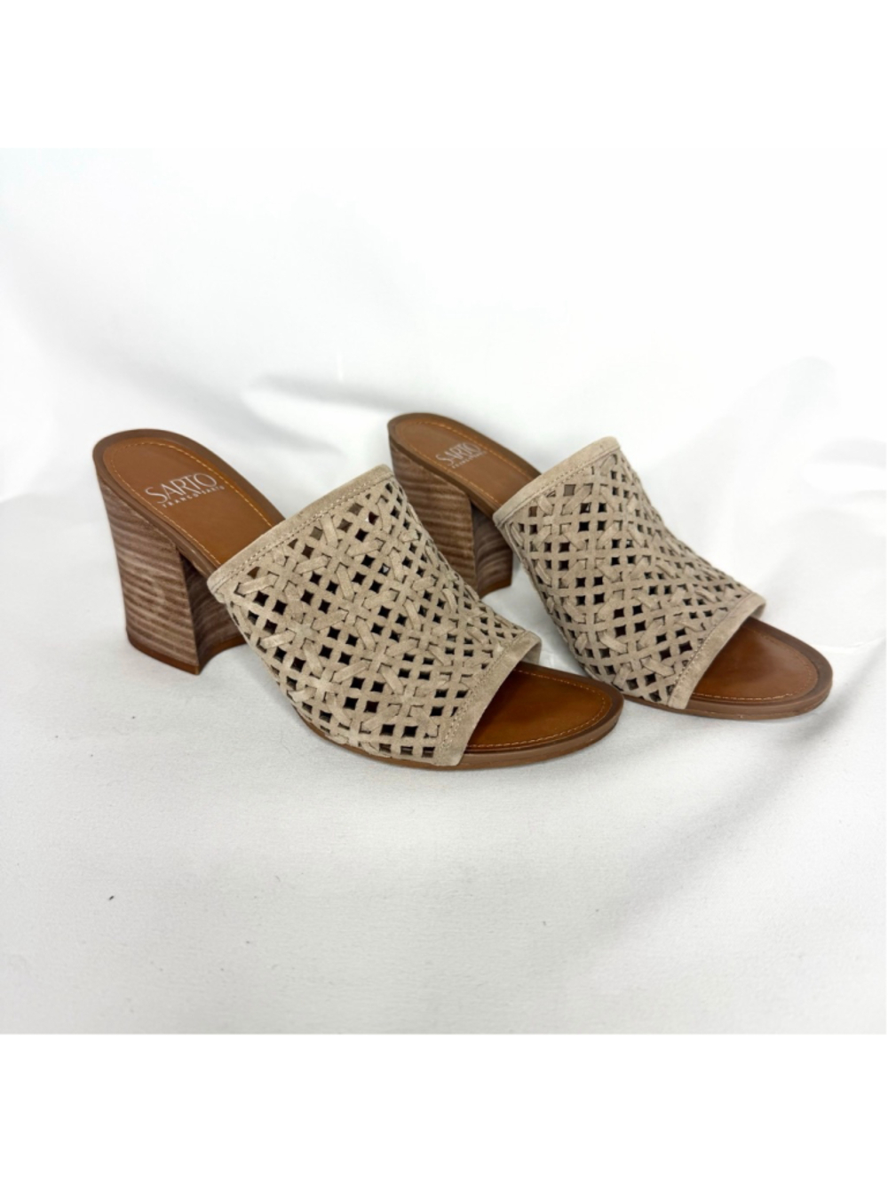 Women's Franco Sarto Beige Woven Open Toe Heeled Sandals Size 7.5 - Picture 2 of 6